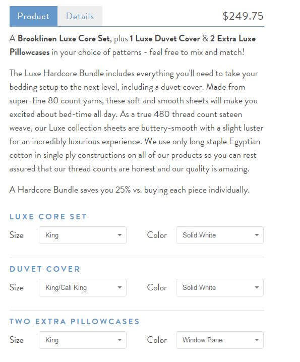 Brooklinen deal pricing screenshot
