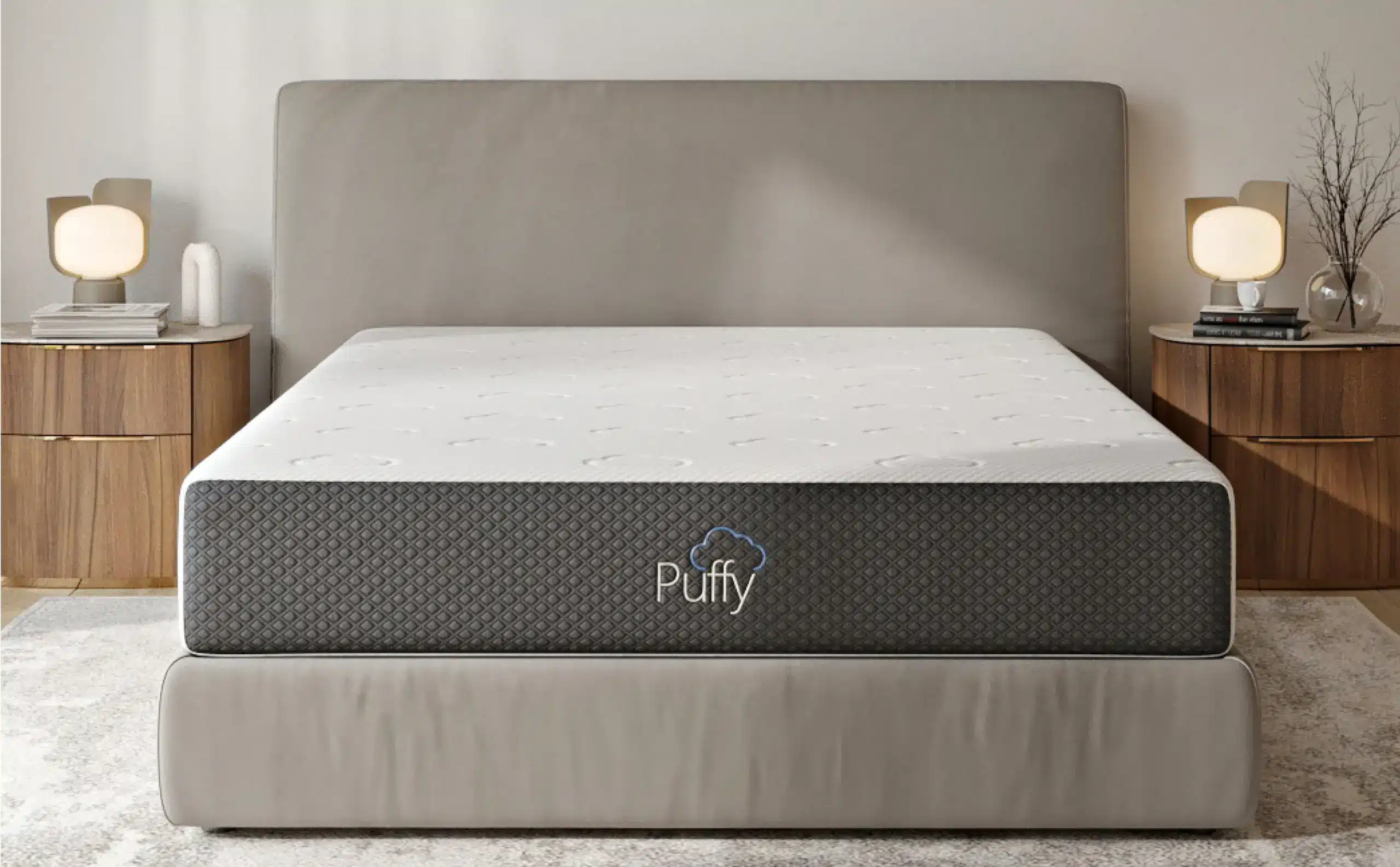 Puffy Cloud mattress staged in sunlit bedroom