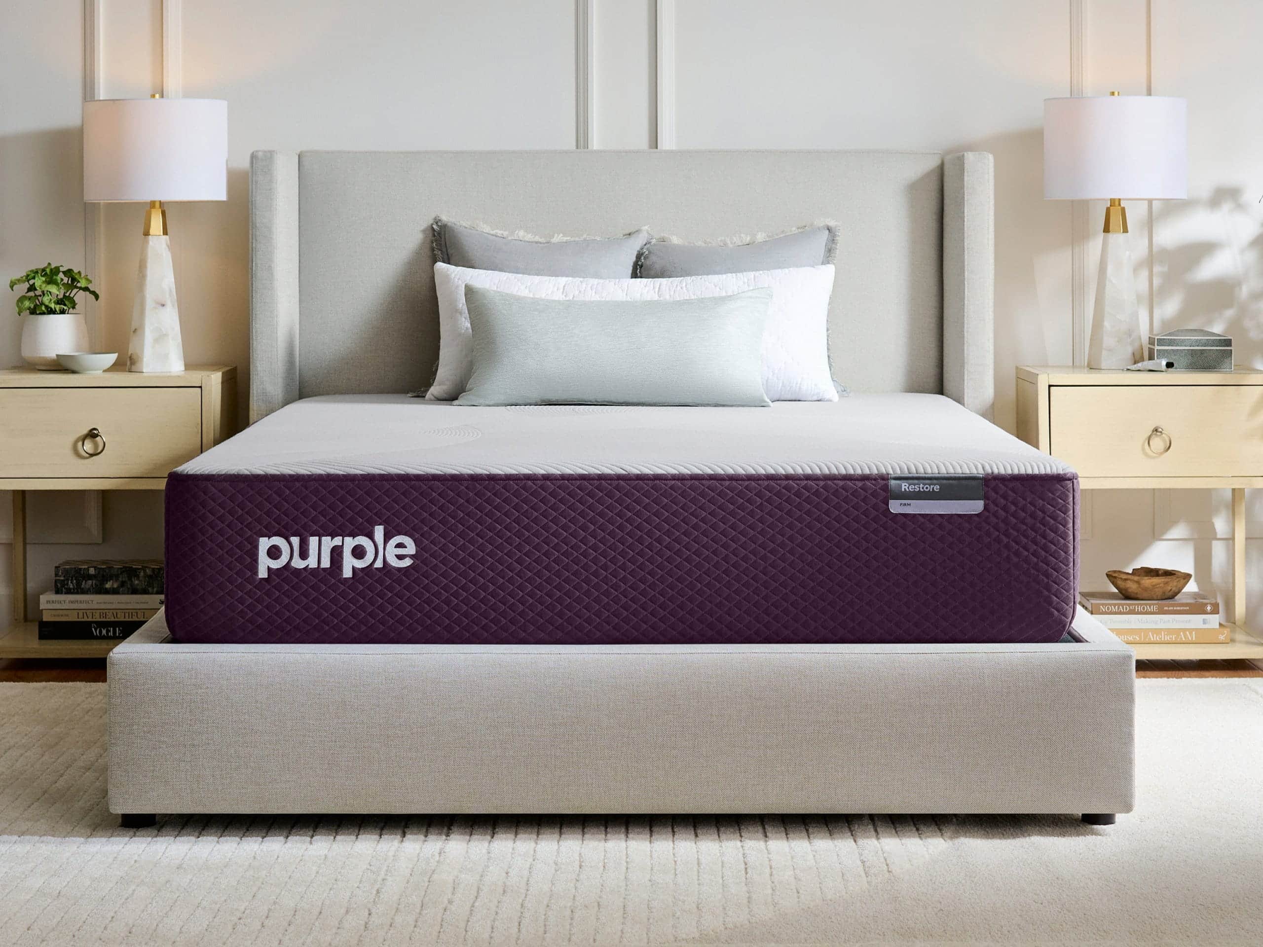 Purple Restore Hybrid mattress in a bedroom