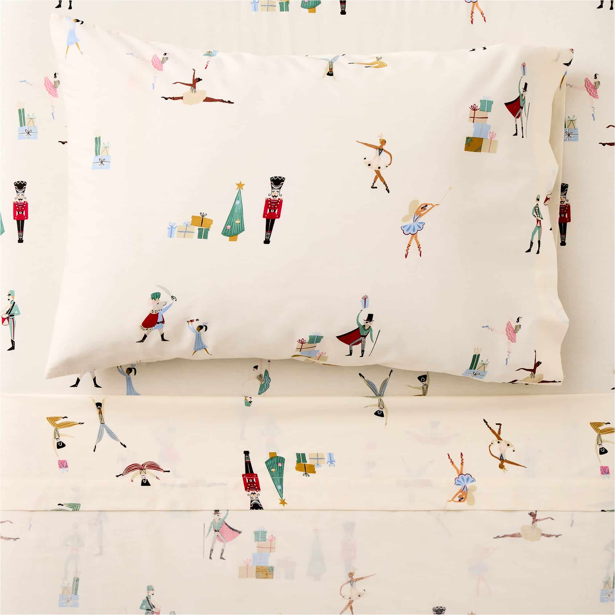 West Elm Nutcracker kids Christmas sheet set in organic cotton percale