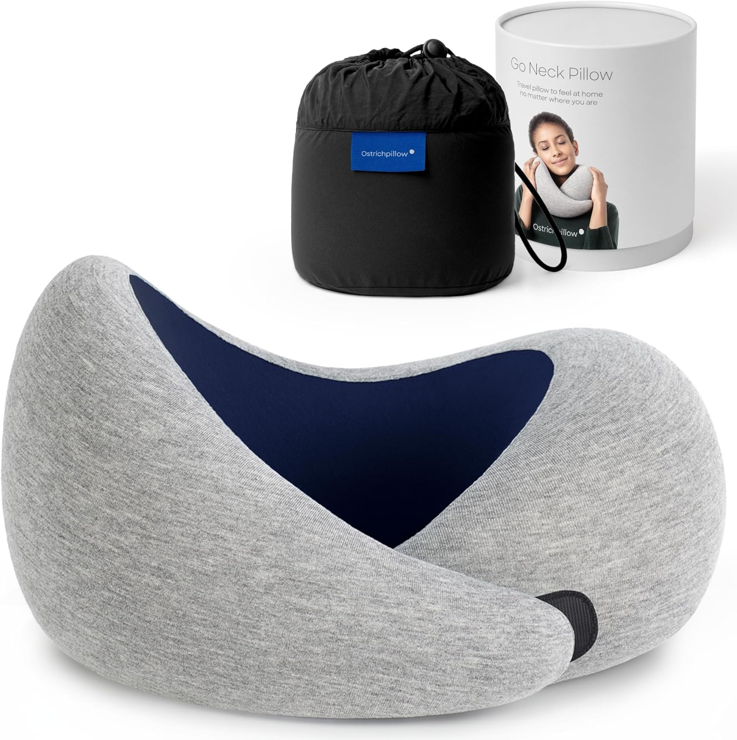 Ostrich pillow worn over head blocking light