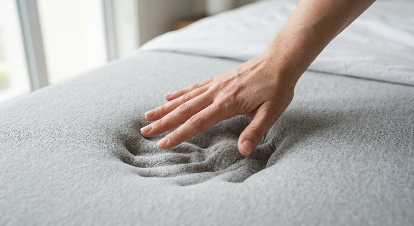 Hand pressing into TEMPUR memory foam showing slow contour