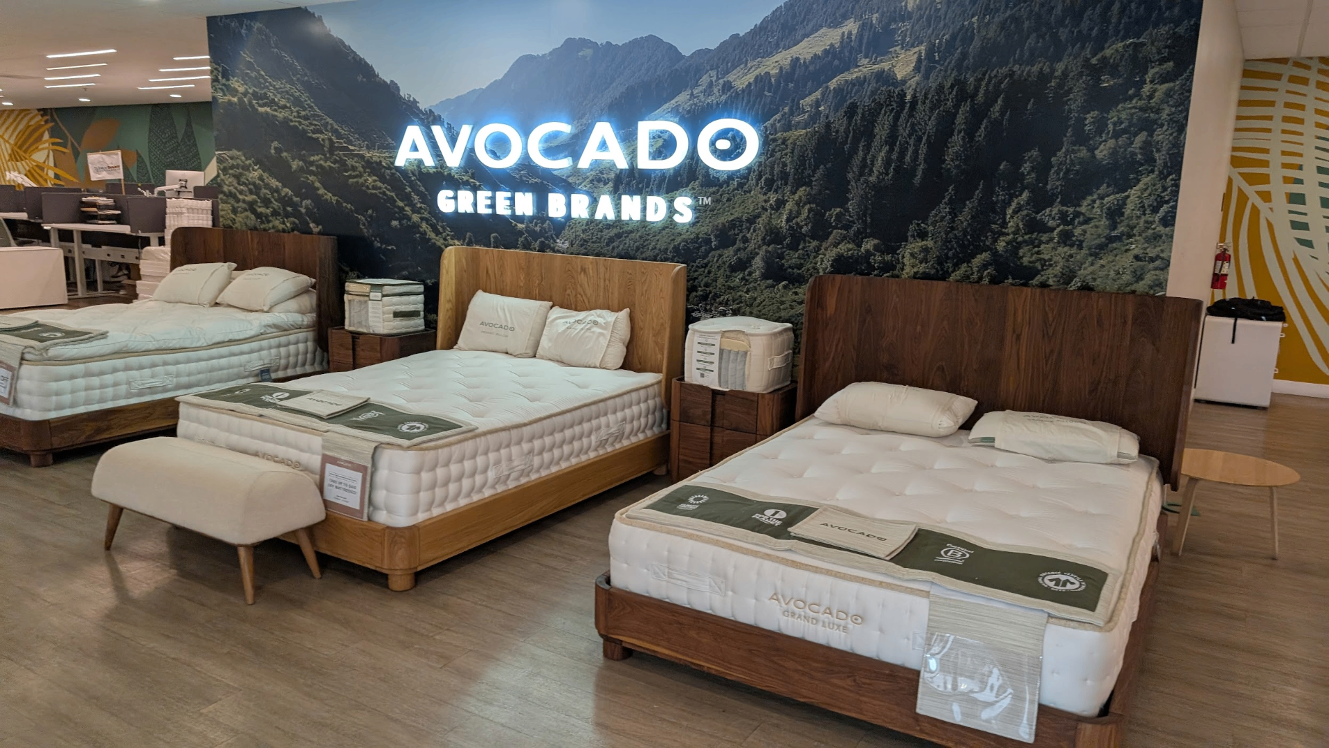 Avocado Grand Luxe and Green mattresses on display at the Yawnder San Diego showroom