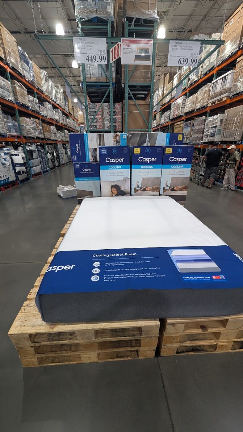 Casper Cooling Select queen and king memory foam mattresses on display at Costco Memorial Day 2026