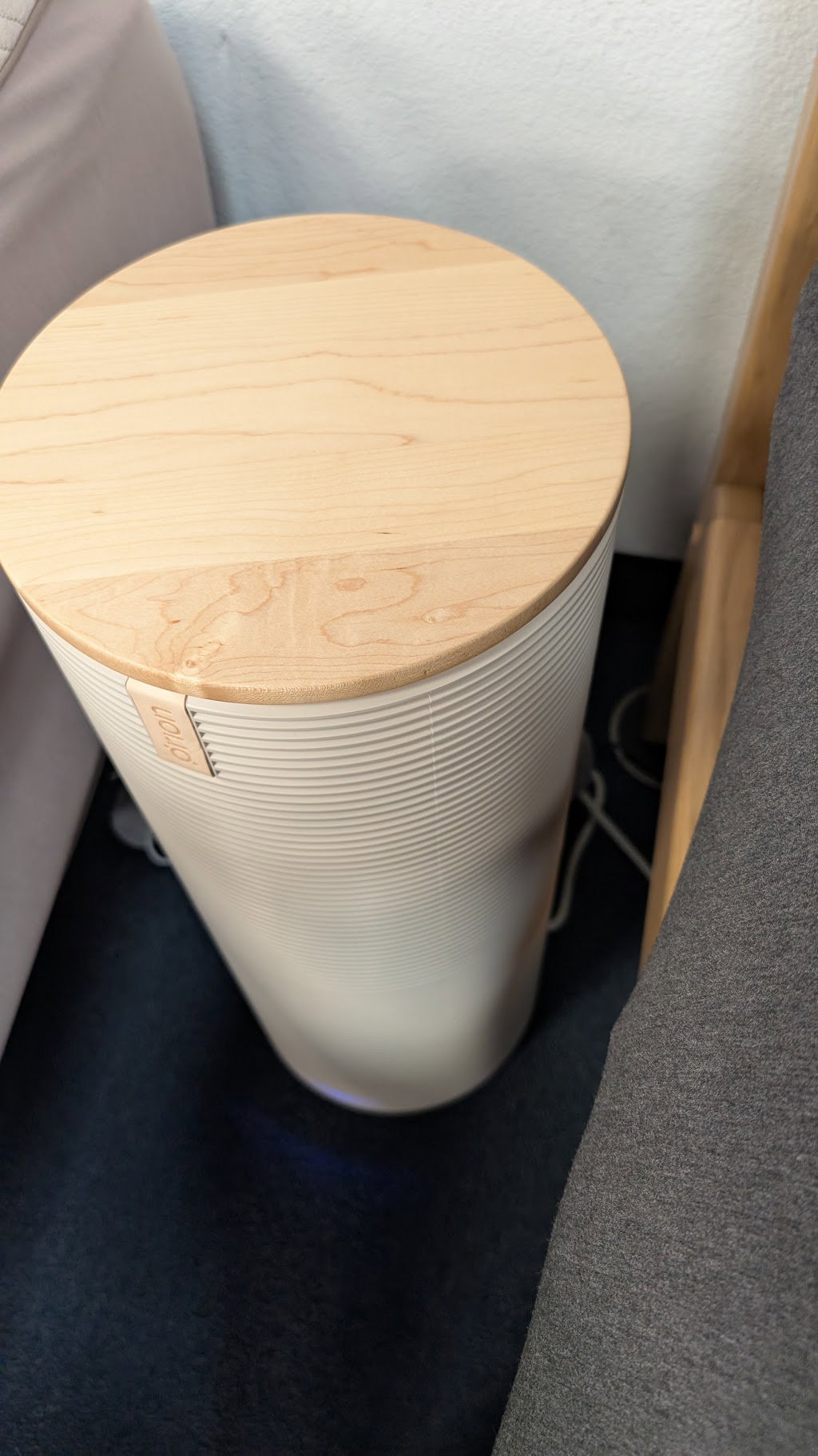 Top-down view of the Orion Sleep control tower maple lid and side air vent