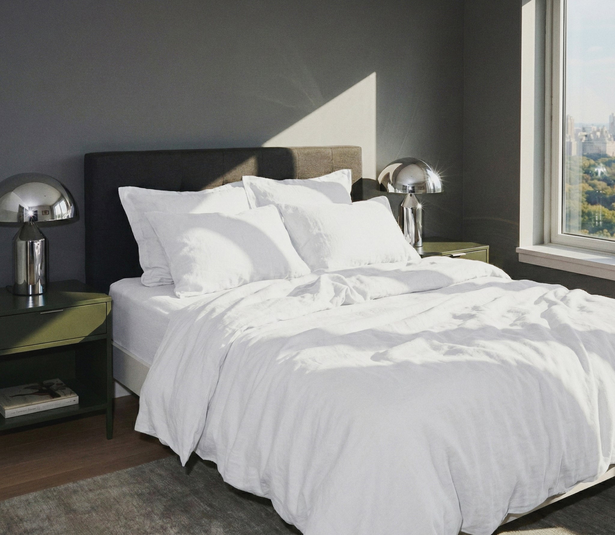 Snowe Heritage Linen Sheet Set draped on a bed