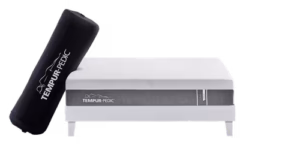 TEMPUR-Cloud mattress rolled in shipping bag against a bed
