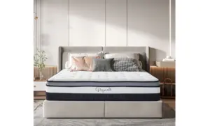 Vesgantti Nova Luxe hybrid mattress on a wood bed frame