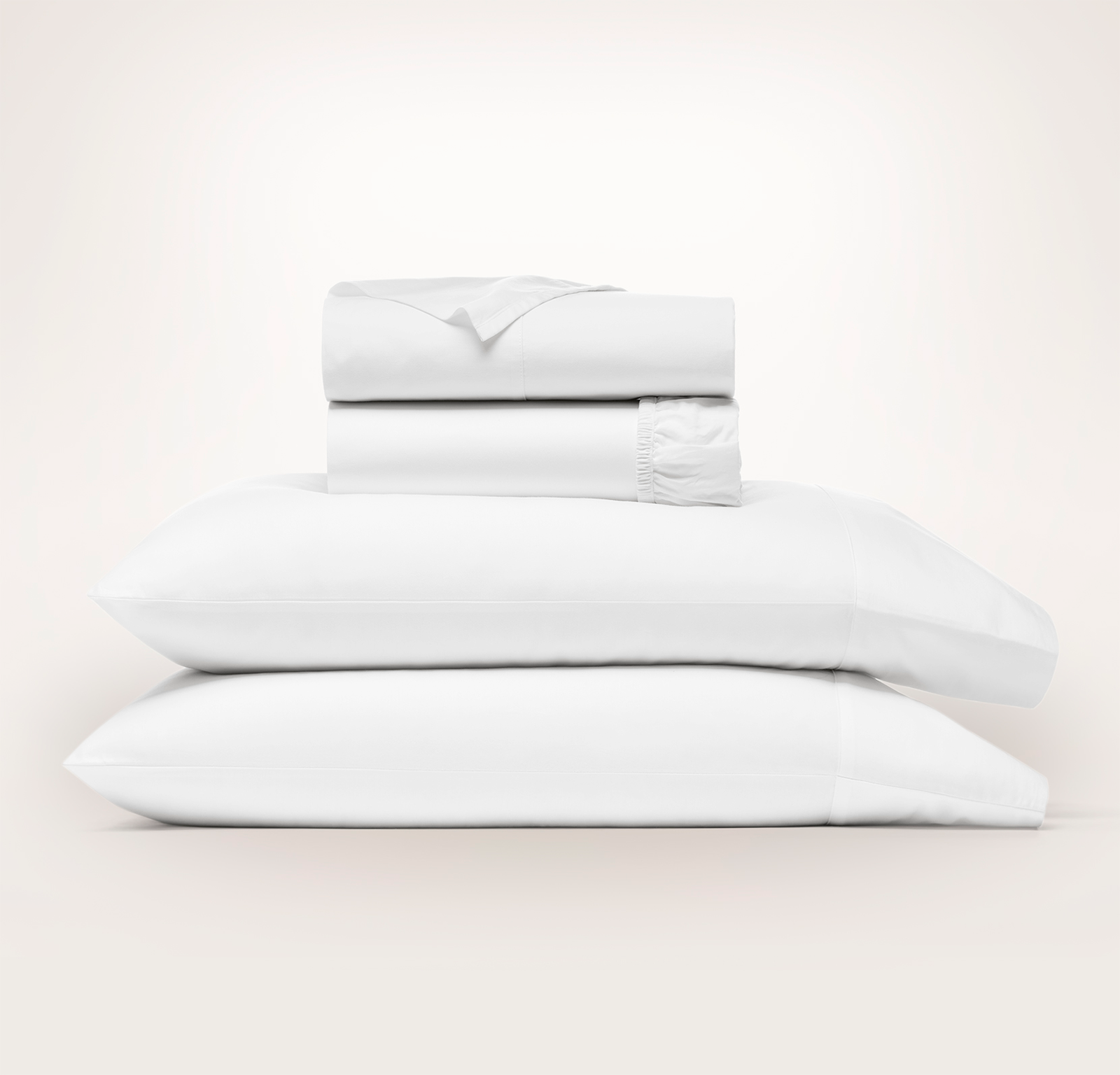 Boll and Branch Signature Hemmed Sheet Set in white, folded stack